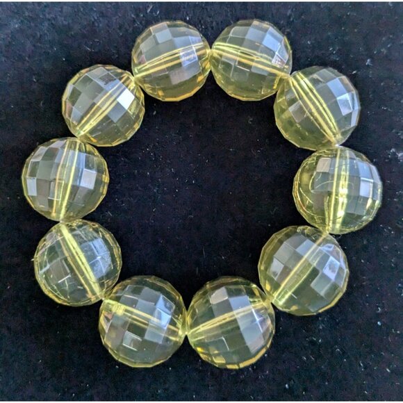 Faceted Green Acrylic Bead Stretch Bracelet Size 6 - Picture 7 of 8